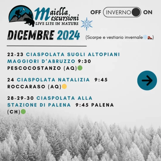 calendario invernale 2024 - 2025 Dicembre e Gennaio escursioni e ciaspolate