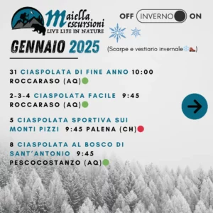 calendario invernale 2024 - 2025 Dicembre e Gennaio escursioni e ciaspolate