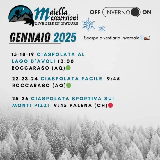 calendario invernale 2024 - 2025 Dicembre e Gennaio escursioni e ciaspolate